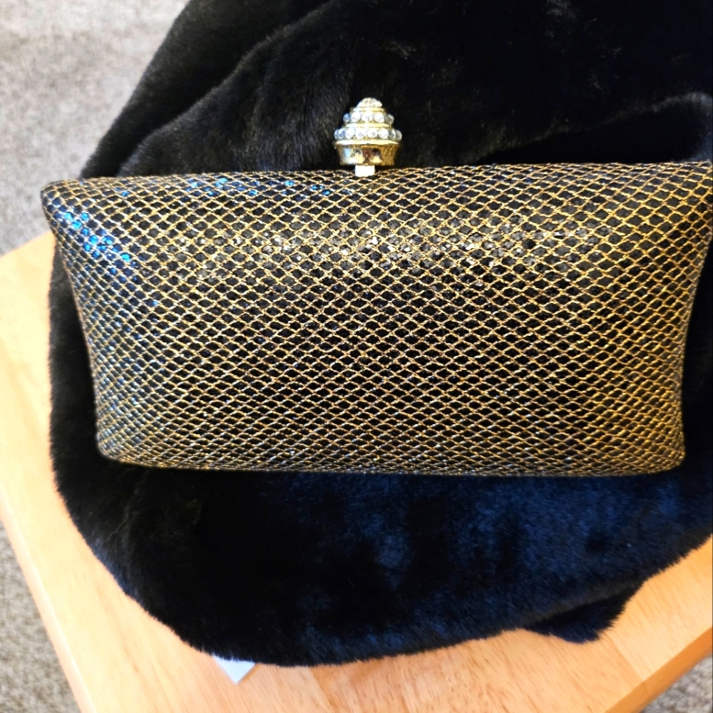 Bella Collection – Black/Gold Sparkles of Crystals (Bronze) Clutch/Evening Bag